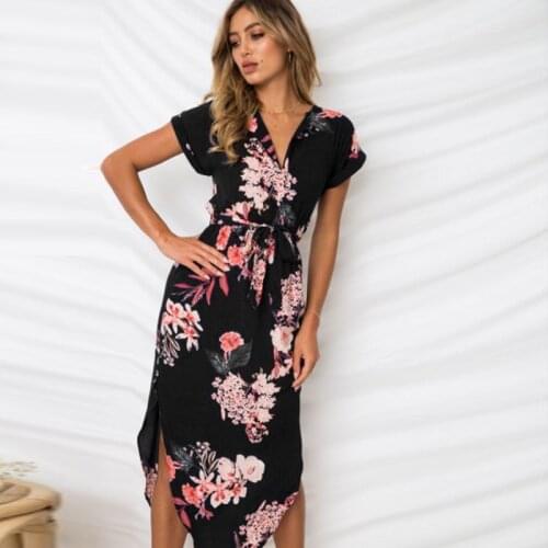 Summer Women Print Short Sleeve Dress High Waist Elegant O-neck Bandage Dress Office Ladies Casual Streetwear Midi Dresses