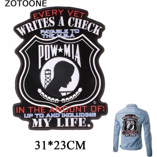 ZOTOONE Military Memoria Iron on Patch US Vietnam War POW MIA Patch Large Punk Motorcycle Biker Back Sticker Clothing Decor E