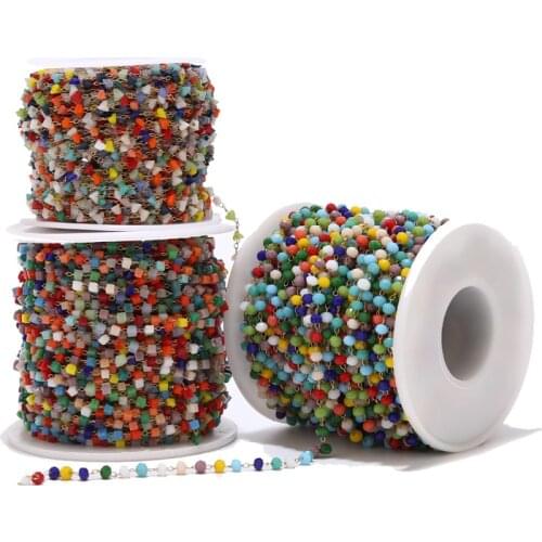 1M Gold Tone Stainless Steel Chain Colorful Square Triangle Round Rosary Beaded Chains For DIY Jewelry Bracelet Necklace Making