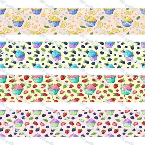 16-75MM Delicious Fruit Cake Printed Grosgrain Ribbon 50Yards/Roll Tape Clothing Bakery Gift Wrapping Accessory Hairbow
