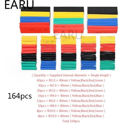 164pcs Set Polyolefin Shrinking Assorted Heat Shrink Tube Wire Cable Insulated Sleeving Tubing Set DIY R