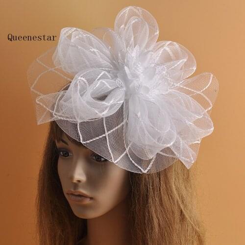 2018 Ladies White Purple Wedding Fascinators Headwear Big Gauze Hair Accessories Dinner Fancy Costume Fascinator Hat Headpiece