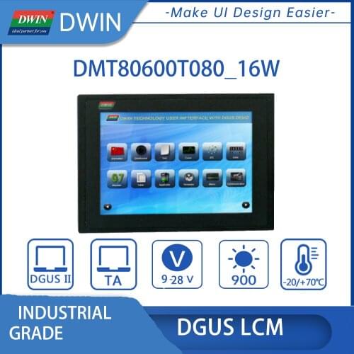 DWIN 8.0 Inch Smart UART TFT-LCD Module Industrail 800*600+RTP+T5 CPU+RS485 Interface DMT80600T080_16WT Modbus