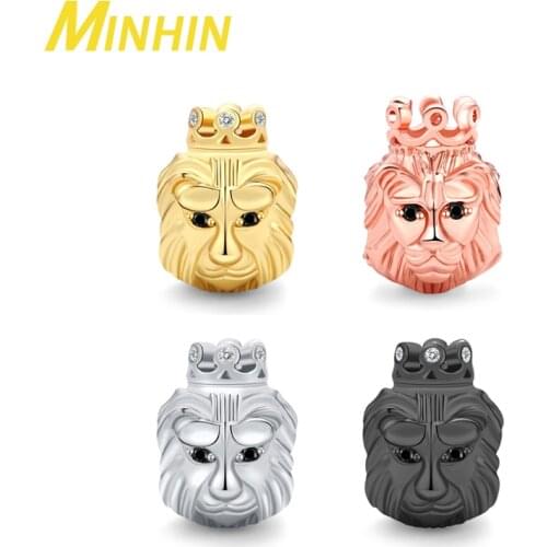 MINHIN 3pcs Lion King Head Shape Copper Spacer Micro Zircon Beads for Men Bracelets Jewelry DIY Making