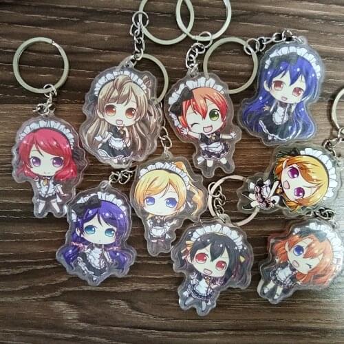 9pcs/set New Lovelive Maki Nishikino Minami Kotori Awaken Love Live Doublesdie Print Keychain Llavero Portachiavi Keyring