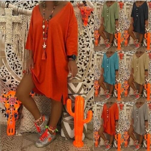 9493#2021 quick sale wise foreign trade summer popular womens long sleeve loose solid color dress