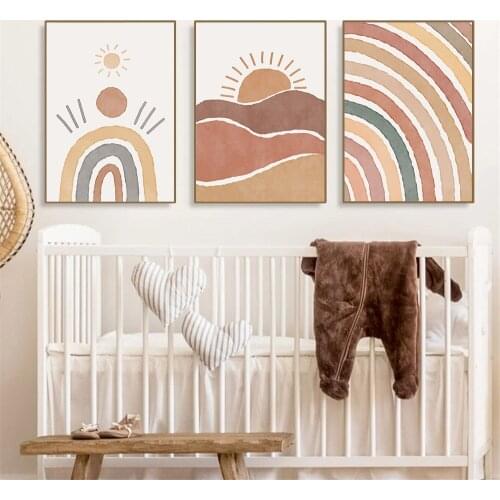 Abstract Rainbow Canvas Wall Art Painting Sun Nursery Print Posters Minimalist Art Poster Boho Wall Pictures For Baby Room Decor