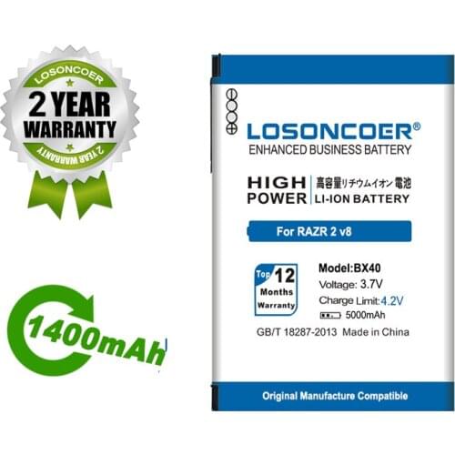 LOSONCOER 1400mAh BX40 BX41 For Motorola MOTO RAZR 2 RAZR2 U9 V8 Z8 RIZR ZN50 V9 V9M Battery