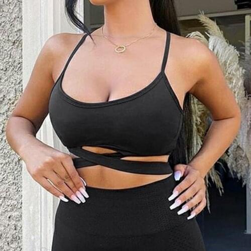 SEASONS Bandage Sleeveless Black Spaghetti Strap Top Summer Backless Y2K Sexy Crop Tops Tees Fitness Workout Lady 2021 ASVE82494
