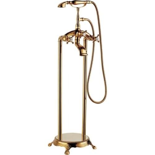 Free ship Gold finish PVD ClawFoot Bath Tub Bathtub shower Faucet Hand Shower free standing mounted