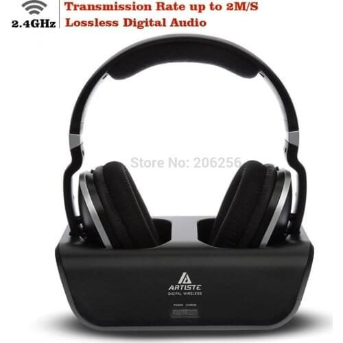 Wireless TV Headphones, Artiste ADH300 2.4GHz Digital Over-Ear Stereo Headphone for TV 100ft Distance Transmitter Charging Dock