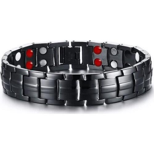 Black Tone stainless steel Magnetic Therapy health care Link Chain Bracelet Mens Holiday Gifts 15mm 8.66