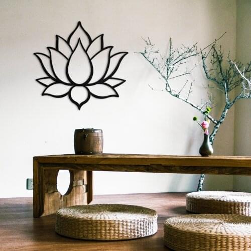 Lotus Flower (53*47 cm) Metal Decor Black Vinyl Large Hanging Wall Art Meditation Yoga Studio Home Living Room Office Decoration