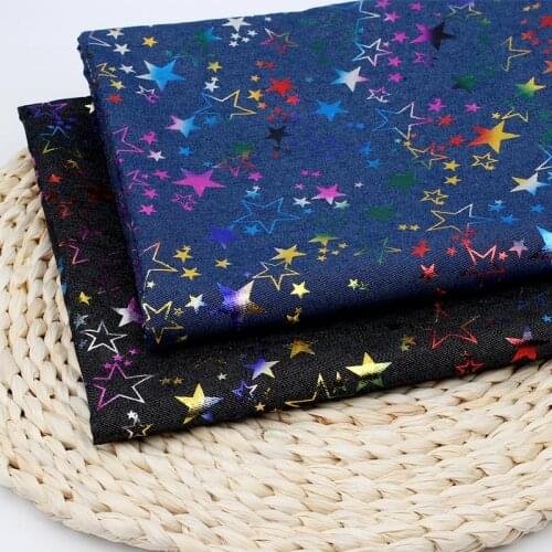 45*150cm Denim Fabric Colored Pentagram Printed Sheet Clothes Sewing Material Home Textile DIY Handmade Craft Supplies