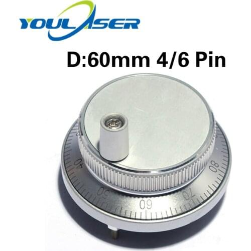 CNC Electronic Hand Wheel Handwheel Silver Color Dia.60mm Pulse Number 100 Voltage 5V 12V 24V Number of Pins 4 and 6