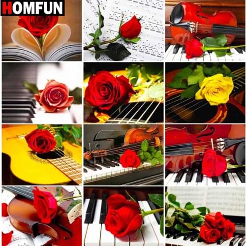 HOMFUN Full Square/Round Drill 5D DIY Diamond Painting "Rose piano theme" Embroidery Cross Stitch 5D Home Decor Gift