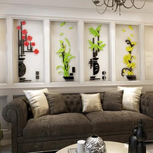 Plum blossom Orchid Bamboo Chrysanthemum Classical Acrylic wall sticker Living room DIY wall stickers Home wall decoration