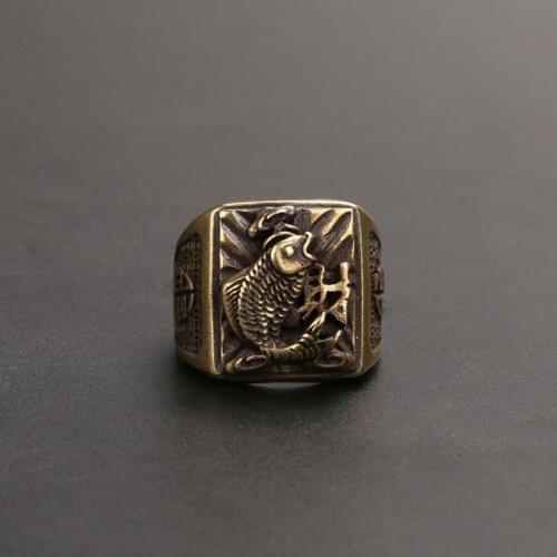 New Retro Copper Wealth Fish Ring Male Tide Domineering Personality Hip-hop Gentleman Net Red Ring Pull Finger Tail Ring Jewelry