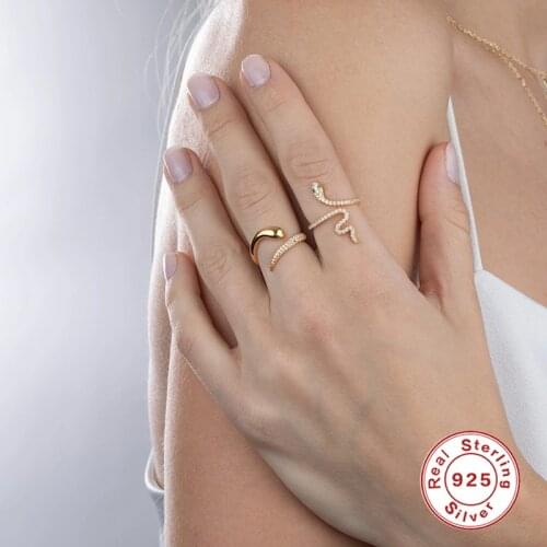 AIDE Punk Snake Open Rings For Women Personalized INS Zircon Snake Adjustable Finger 925 Sterling Silver Ring Jewelry anillos