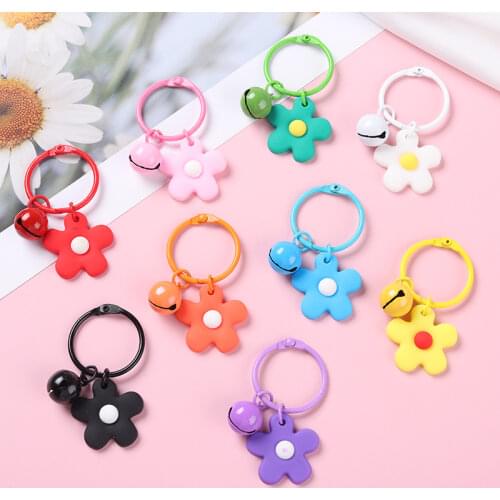 Bell Flowers Manual DIY Key Chain Blue Purple Red Black White Flower Cute Bag Charm Holder Cartoon Resin KeyChain for Friend