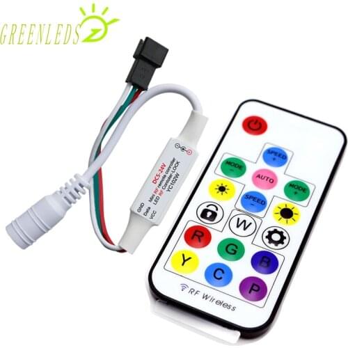 LED Pixel RGB Controller RF17Keys Remote Mini Controller JM-HC-17KEY DC5-24V 2048 Points Full Color LED Controller