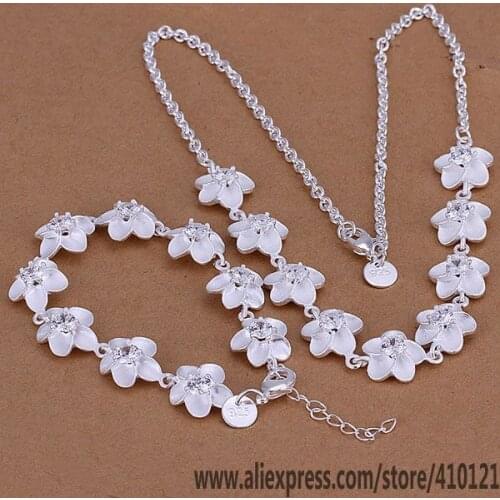 S117 Hot Sale Silver Color Fine Jewelry Sets,Wholesale Fashion Jewelry Elegant Charms Fashion Set Plum Flower /dbyaltfa Hqgaqhna