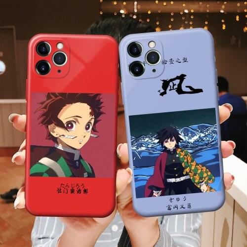 Cute Demon Slayer Case For Iphone 11 12 Pro 7 8 Plus X XR XS Max Phone Cases Luxury Anime Kimetsu No Yaiba Soft TPU Cover Coque