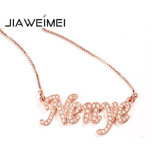 Rose Gold Fashion Women Diamond Name Necklace Personalized Name Plate Ziron Initial Charm