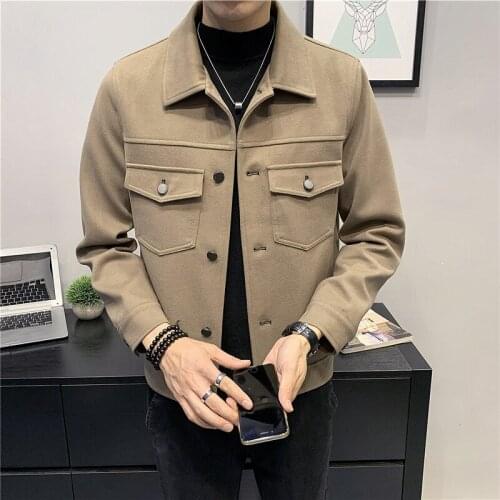 Black/Khaki/Gray Fashion Simple Front Pockets Single Breasted Jackets Men Clothes 2020 Turn Down Collar Slim Fit Casual Coats