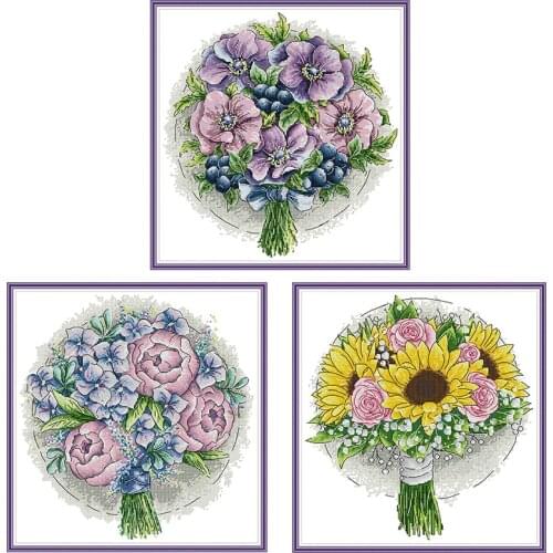 Flower bouquet series cross stitch kits DIY floral pattern embroidery 14CT 11CT count canvas printing needlework sewing crafts