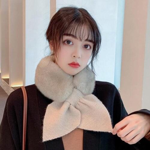 New Fashion Soft Women Faux Fur Bit Fur Collar Scarf Plush Neck Warmer Winter Shawl Wrap Girls Cross Knitted Solid Color