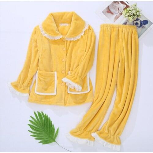 Thick coral fleece confinement clothing postpartum lactation breastfeeding out winter flannel pregnant womens home pajamas