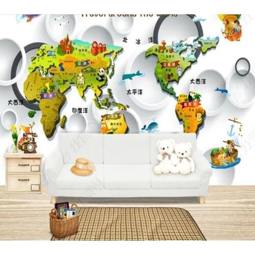 Papel de parede Cartoon childrens room map 3D childrens room mural 3D wallpaper mural,living room home decor