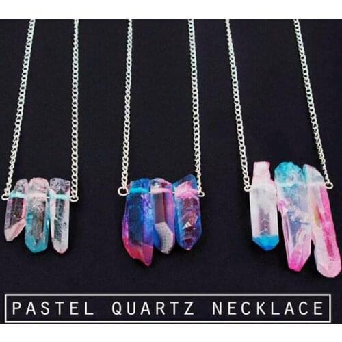 Pastel Quartz Necklace, Raw Crystal Necklace, Pastel Grunge Jewelry ,Unicorn Necklace, Pink Blue Crystals, Quartz Jewelry