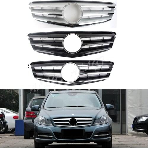 Front Upper Grill Bumper Fit for Mercedes Benz W204 C-Class C200 C300 C350 2008 2009 2010 2011 2012 2013 2014 Black Chrome