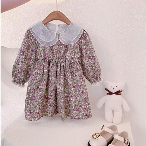 Toddler Girl Dress Floral Pattern Party Girl Dress Casual Style Dress Kids Spring Autumn Costume Girl
