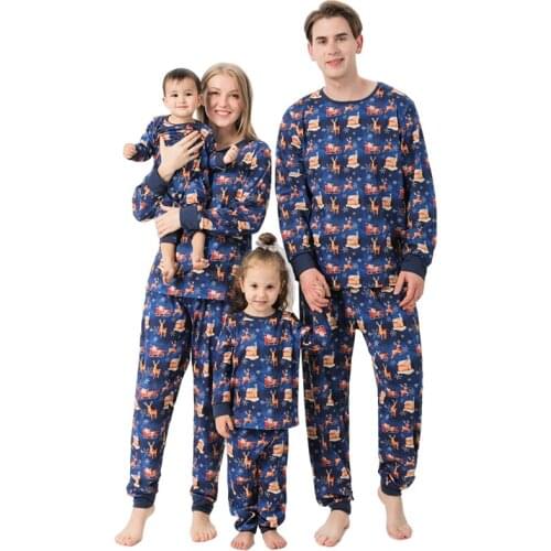 Christmas Family Matching Outfits Deer Print Father Mother Kids & Babys Pajamas Mommy and Me Xmas Pjs Clothes Tops+Pants Sets