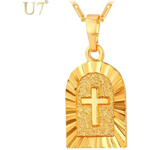 U7 Cross Necklace & Pendant Fashion Christian Jewelry Gold/Silver Color Women/Men Colar P628