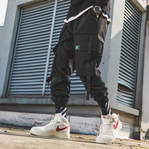 Hip Hop Men Hip Hop Belt Cargo Pants 2020 Man Patchwork Overalls Japanese Streetwear Joggers Pants Men Designer Harem Pants