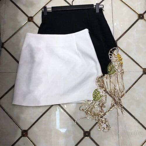 New Style Elegant Ol Flower Diamond Tassel Skirt Female Summer Slim Ultra-Short A- Line Package Hip Skirts Woman