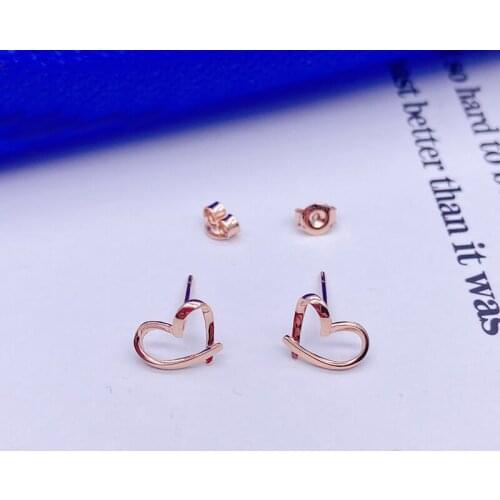 Pure 18K Rose Gold Earrings Women AU750 Gold Heart Stud Earrings Lady Heart Earrings