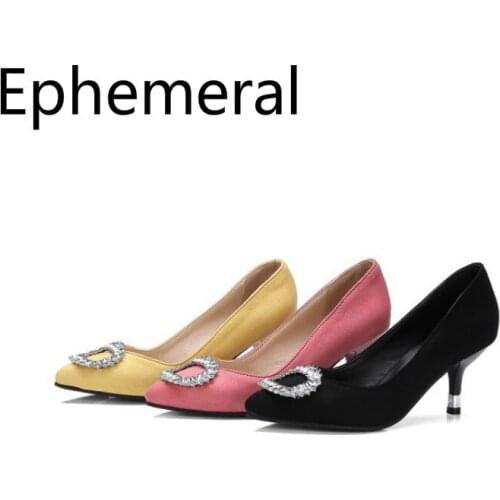 Women Crystal Pumps Princess Shoes Stilettos Nice Looking Flock Thin Hight Heel Shoes Slip-ons Cute Super Plus Size 17-3 Black