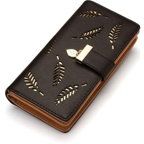 Women Wallet Female Purse Leather Women Wallet Card Holder Coin Purse Phone Wallet Leaves Design 100PCS/lot