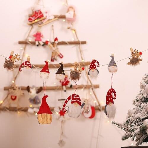 24 Sets Christmas Wooden Clip Gnome Santa Deer Photo Clamps Clothespin Craft Clips Pegs Xmas Ornament Home Decor Wholesale X2
