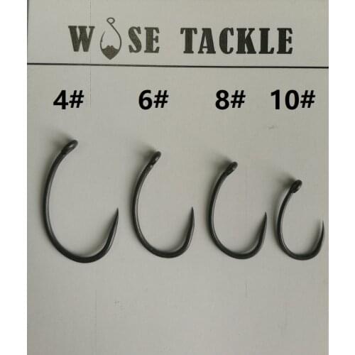 50PCS Wise Tackle Barbless Extra Wide Gape with Curved Shank & Off Set Point-Teflon Coated Carp Hooks-Carp Fishing Hooks
