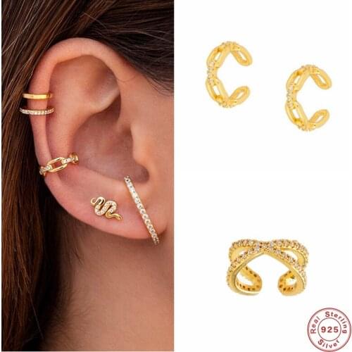 Aide 925 Sterling Silver Plain Chain Ear Cuff Women Luxury Earcuff Lock Non Piercing Pave Zircon Clip Earrings Rock Punk Jewelry