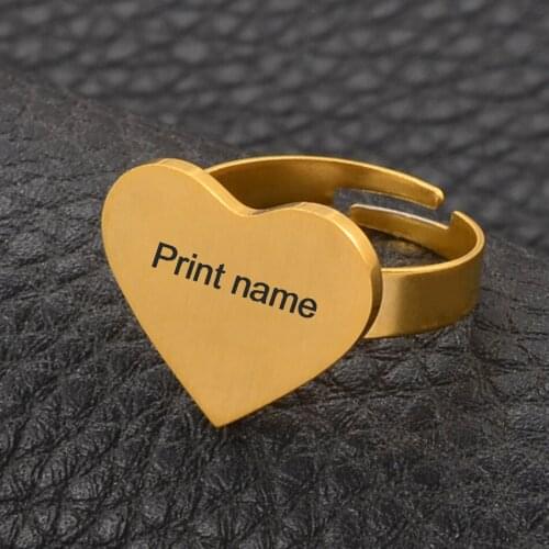 Anniyo Heart Customize Name Ring Women Girls,Gold Color Stainless Steel Resizable Rings Personalized Letter African Arab #109821