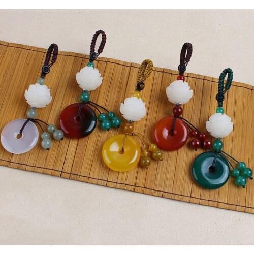 Handmade Carved Bodhi Lotus Flower Keychain For Women Men Vintage Jewelry Hanging Key Ring Charm Simple Round Bead Car Key Chain