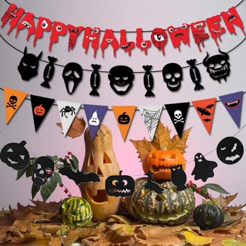 Halloween Paper Garland Party Hanging Banner Home Decorations Bat Pumpkin Ghosts Spider Paper Banner