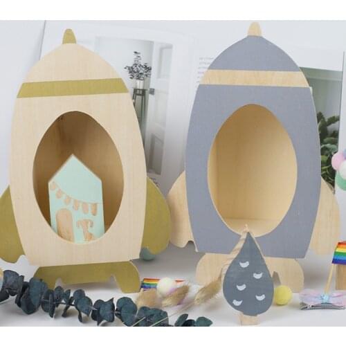Kids Room Wooden Shelf Wooden Rocket Shelf Children Boy Room Decor Scandinavian Wooden Rocket Shelf For Boy Nursery Decoration
